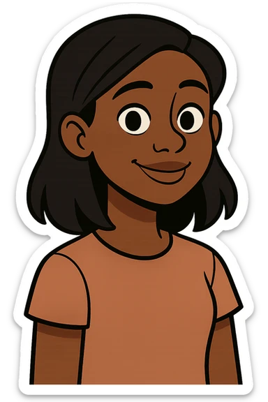 simple portrait of a dark skin girl with black hair, clean and friendly, no background sticker