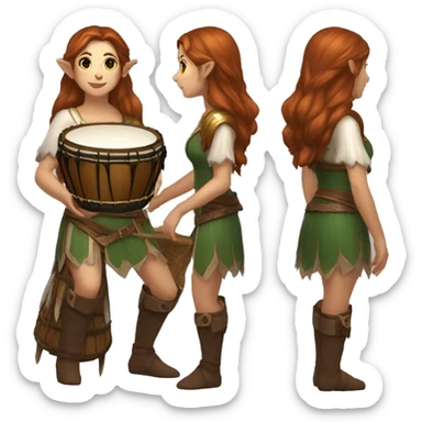 Baldurs gate 3 female elf bard with brown hair playing a drum sticker