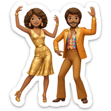 hombre y mujer bailando con ropa de disco de los 70s sticker