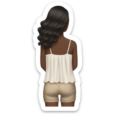 the back side of a brown women, with black hair, wavy long hair,  beach outfit sticker