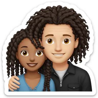 Creamy white boyfriend with medium curly dark brown hair with a dark black girlfriend with shoulder length thin curly dreadlocks sticker