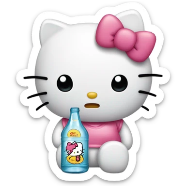 Hello kitty Crying sad tears depressed with a bottle hello kitty sticker