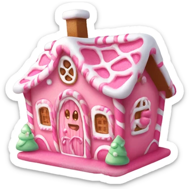 kawaii pink gingerbread house animated smiling cutie  sticker