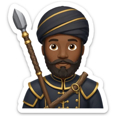 black ancient soldier with raw stick weapon, beard and bold sticker