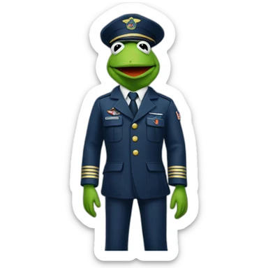 kermit as airline pilot with dark blue uniform sticker