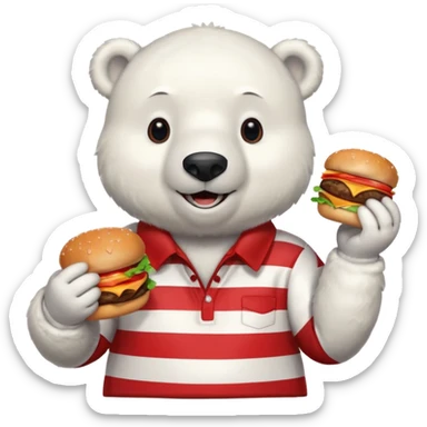 polar bear with burger wearing red checkered shirt sticker