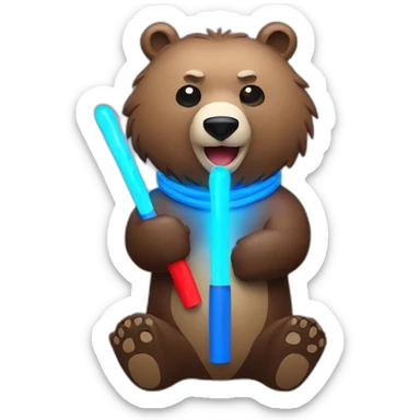 Grizzly holding 2 blue and red light sticks sticker
