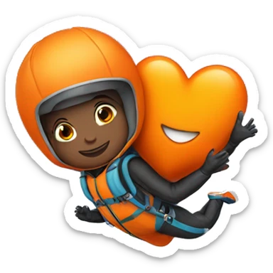 Skydiver hugging an orange heart sticker