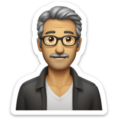 Hombre de cincuenta años pelo corto muy canoso con gafas sin marco y barba corta sticker