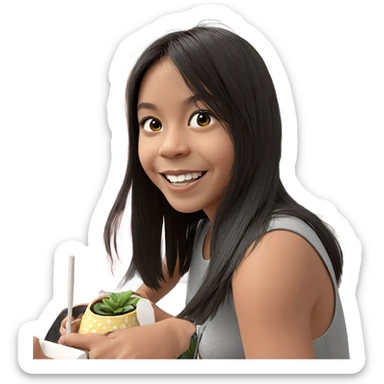 smiling girl with potted plant sticker