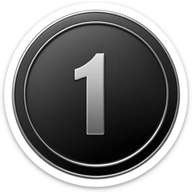 Emoji icon of a black coin with engraved number 1, minimalist style, isolated sticker