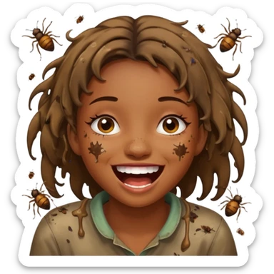 Fille en caca habillée en caca qui pu et pleure de rire avec des mouches autour sticker