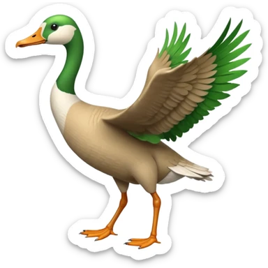 Emoji of a running goose with a very long neck and two legs. Use 🪿 shape but color it bright green (#39C700). The legs should look actively running with motion. The wings must be tightly folded against the body, not flapping or extended. sticker