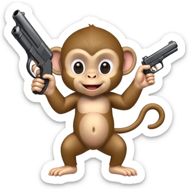 Baby Monkey smiling while pointing a fake gun straight forward the way he is looking sticker