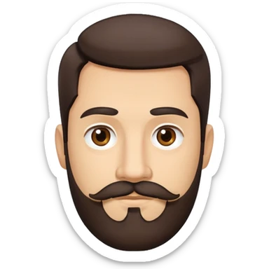 close-up of man face only with mustache and beard, medium eyes, medium light skin tone, dark hair, no neck visible, just the face sticker