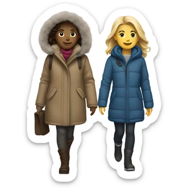 Two girls in winter coats walking  sticker
