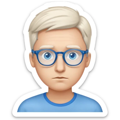 Inquisitive eyes with blue glasses resting on top of them. The face has a curious and thoughtful expression.  sticker