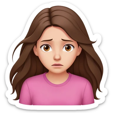 Very long hair Brunette with peachy skin worried with pink shirt  sticker
