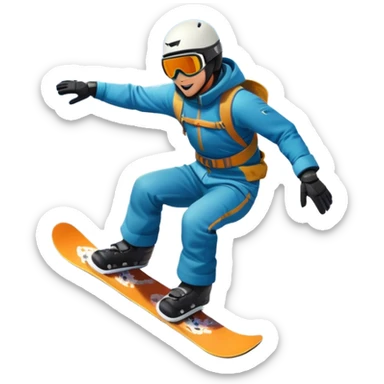An icon showing a snowboarder performing an exciting jump on a snow-covered slope. The background features towering mountains, snow-covered trees, and a bright, clear sky. Transparent background highlights the speed, agility, and thrill of snowboarding. sticker