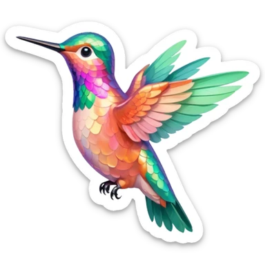 peach pink and mint humming bird, warm colours  sticker