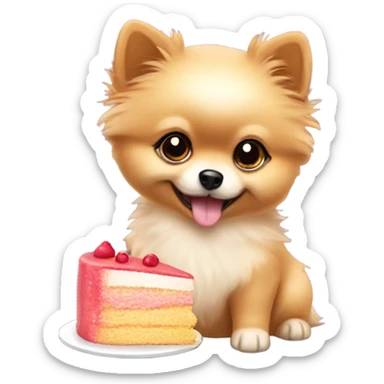 Pomeranian puppy eating cake sticker