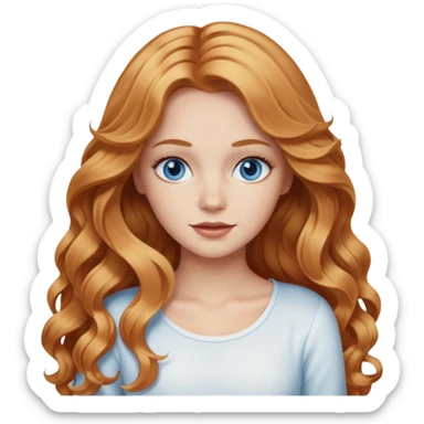 white girl with strawberry blonde supernlong wavy hair, white top  sticker