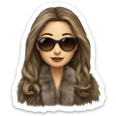 Beautiful realistic long hair light brunette mob wife with fur coat Sun Glasses sticker