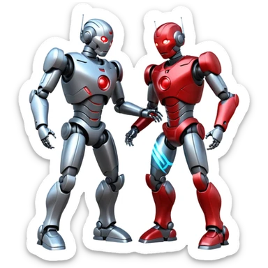 robotic fight between two futuristic robots like ultron   sticker