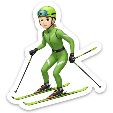 Xc ski racer in green and black clothing. Full body, classic skiing uphill sticker