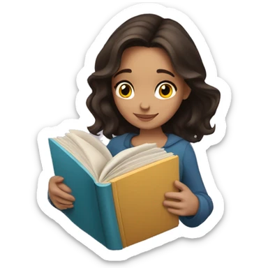 beautiful brunette girl hugging a book sticker