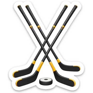 two hockey sticks crossing and a puck like the original apple hockey stick emoji sticker