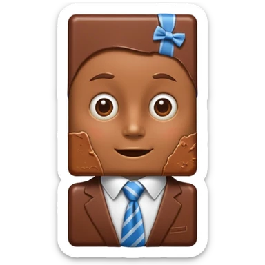 A chocolate with a tie and facial features sticker