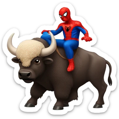 A buffalo with Spider-Man riding on top of it sticker