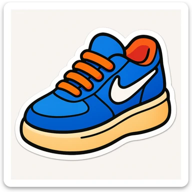 blue Nike sneaker, cartoon render style, 3D rendered, cute and smooth design, clean white background, no shadows, sticker style, slightly chunkier sole sticker