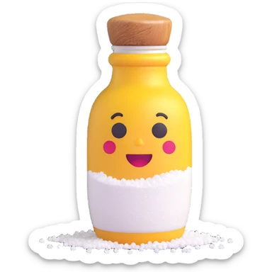 3D emoji style salt shaker, with a few grains of salt falling out, simple and expressive sticker