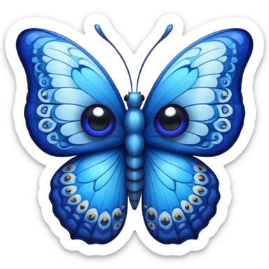 Cinematic Realistic Comical Blue Butterfly Portrait Emoji, Head tilted dramatically with an exaggeratedly amused expression, featuring striking, vividly detailed sapphire wings with playful, intricate patterns and wide, expressive eyes brimming with humorous disbelief, rendered with lifelike clarity and vibrant natural hues, high shine, dramatic yet playful, styled with an air of cheeky floral mischief, soft glowing outline, capturing the essence of a spirited and over‐the‐top blue butterfly that looks ready to flutter its way into viral fame! sticker
