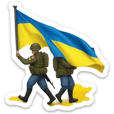 soldiers pick up ukrainian flag sticker