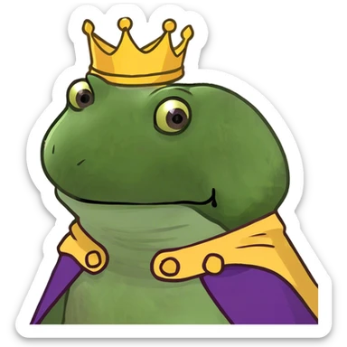 bufo the king wearing a purple cape and gold crown sticker