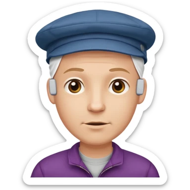 a bald man wearing a flap cap looking really hopeful sticker