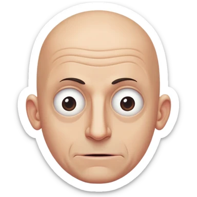 Steven Miller, bald, extremely pronounced grimace, very narrow rectangular head, bottom lip sticking out, eyelids nearly shut and drooping on the outer sides sticker