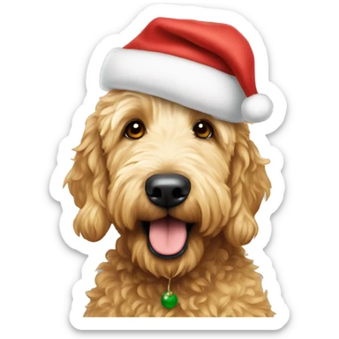 Golden Doodle wearing santa hat sticker