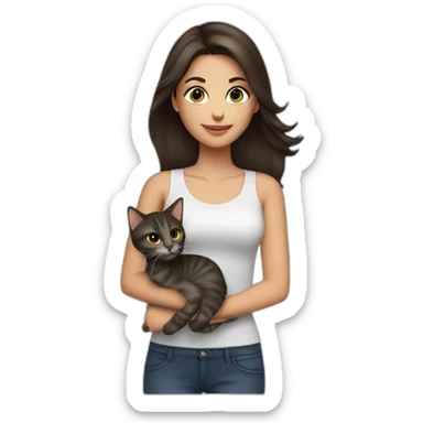 Brunette with cat sticker
