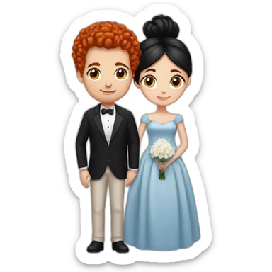 Red hair girl with blue eyes marrying a man with black hair bun sticker
