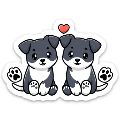 two black puppy paws with a black heart around them sticker