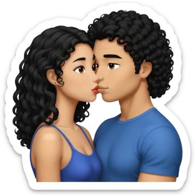 a strong man with short STRAIGHT black hair kissing a shorter girl with long black curly hair sticker