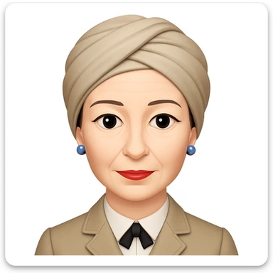 add a classic, neutral-colored turban to Simone de Beauvoir's head, keep the emoji style and all other features unchanged sticker