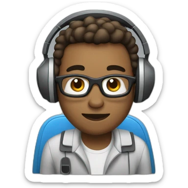 it employee with computer desck and headphones sticker