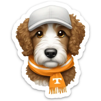 Bernedoodle with University of tennessee hat and scarf sticker