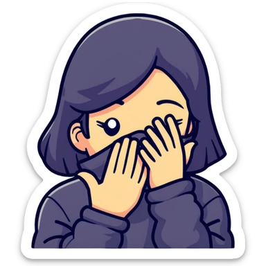 pastel blue girl covers her face with her hand sticker