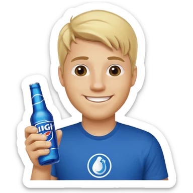 blonde guy holding bud light sticker